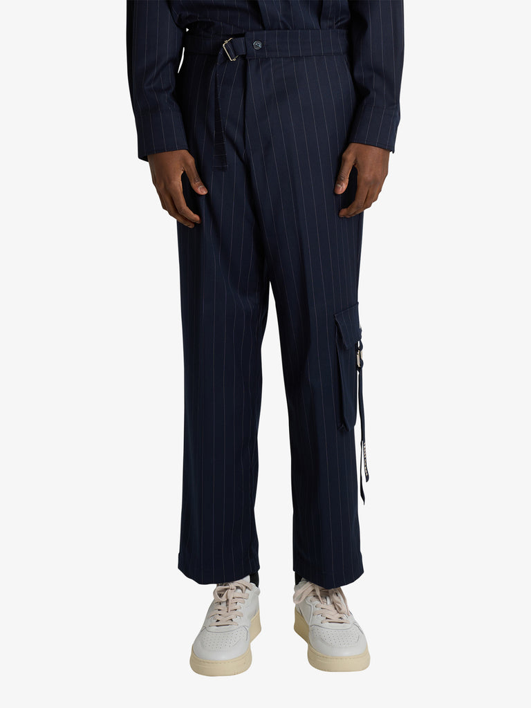 DARK LABEL pantalone over con stampa uomo blu lana