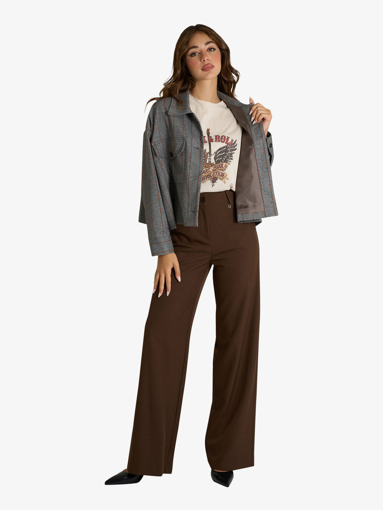 DIXIE blazer cropped a righe donna grigio