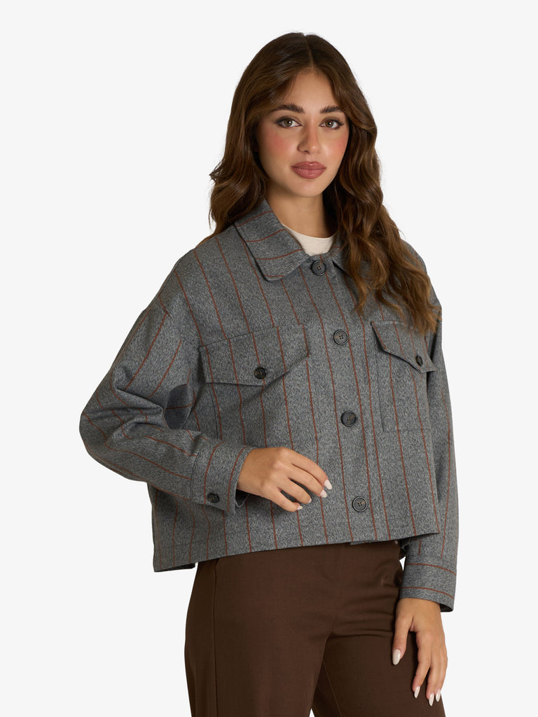 DIXIE blazer cropped a righe donna grigio