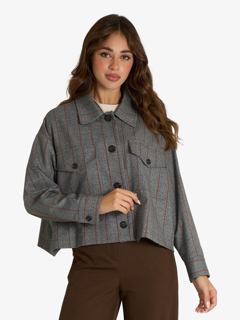 DIXIE blazer cropped a righe donna grigio