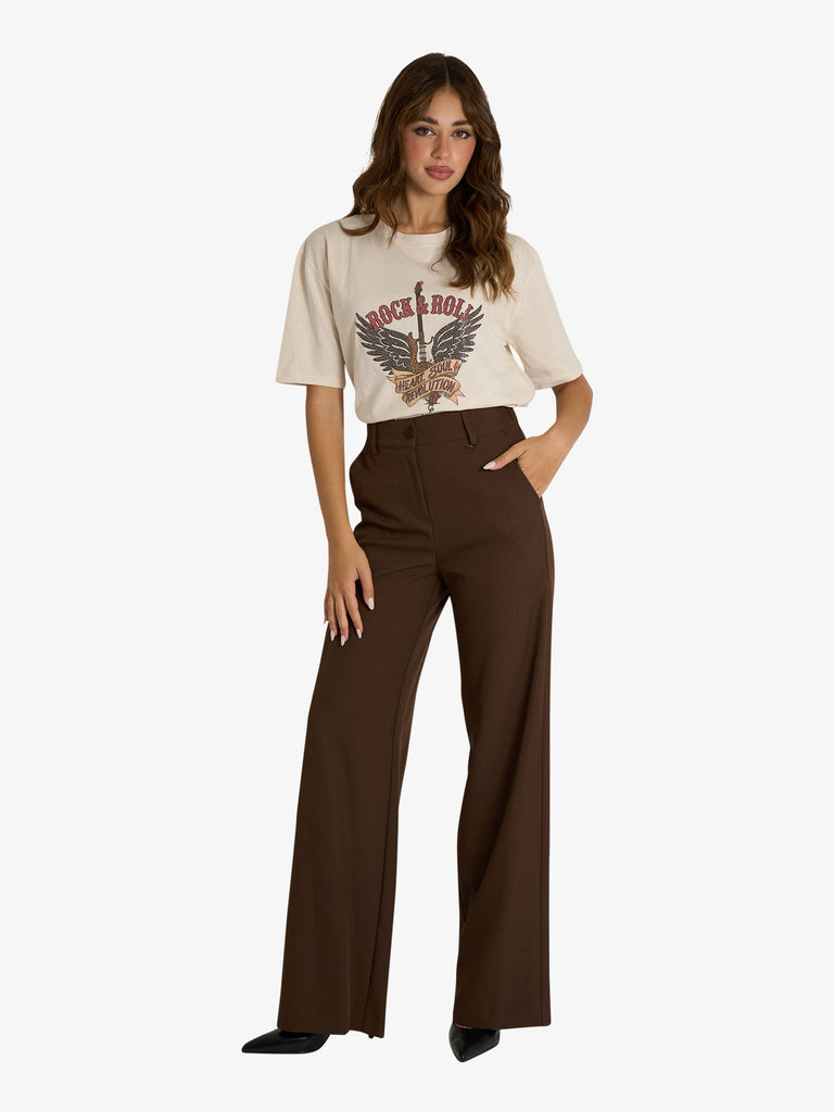 DIXIE pantalone ampio con vita alta donna marrone