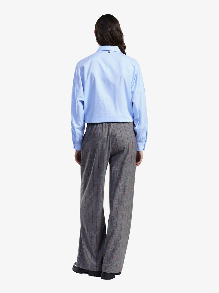 DIXIE pantalone palazzo a righe con vita alta e cintura donna grigio