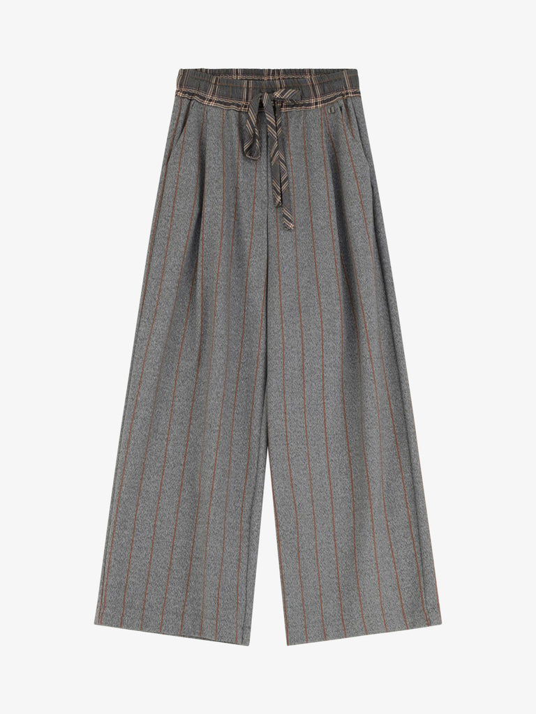 DIXIE pantalone palazzo a righe con vita alta e cintura donna grigio