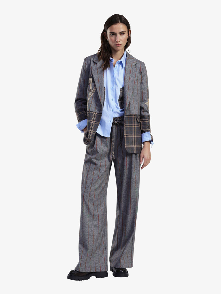 DIXIE pantalone palazzo a righe con vita alta e cintura donna grigio