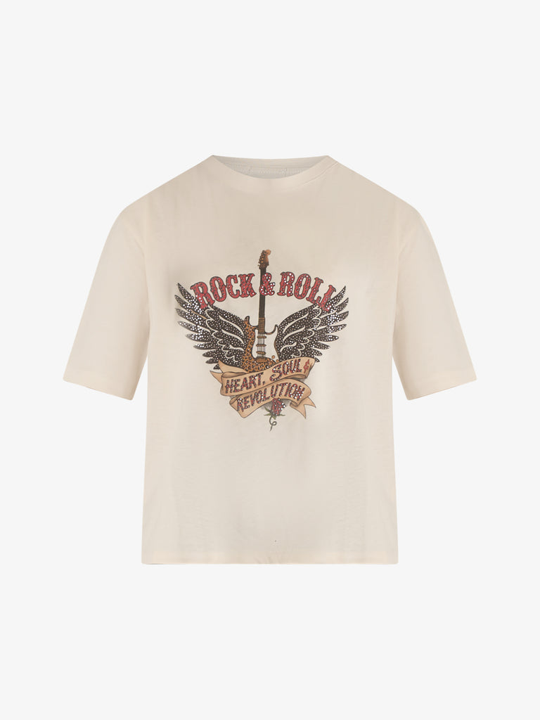 DIXIE t-shirt girocollo rock&roll donna beige cotone