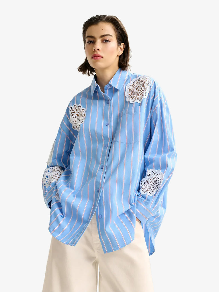 ESSENTIEL ANTWERP camicia identical con inserti in pizzo donna azzurro