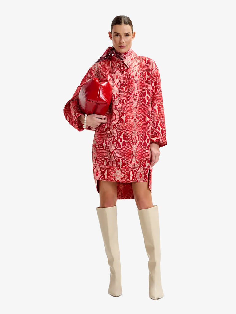 ESSENTIEL ANTWERP abito corto lluminata con stampa a serpente donna rosso