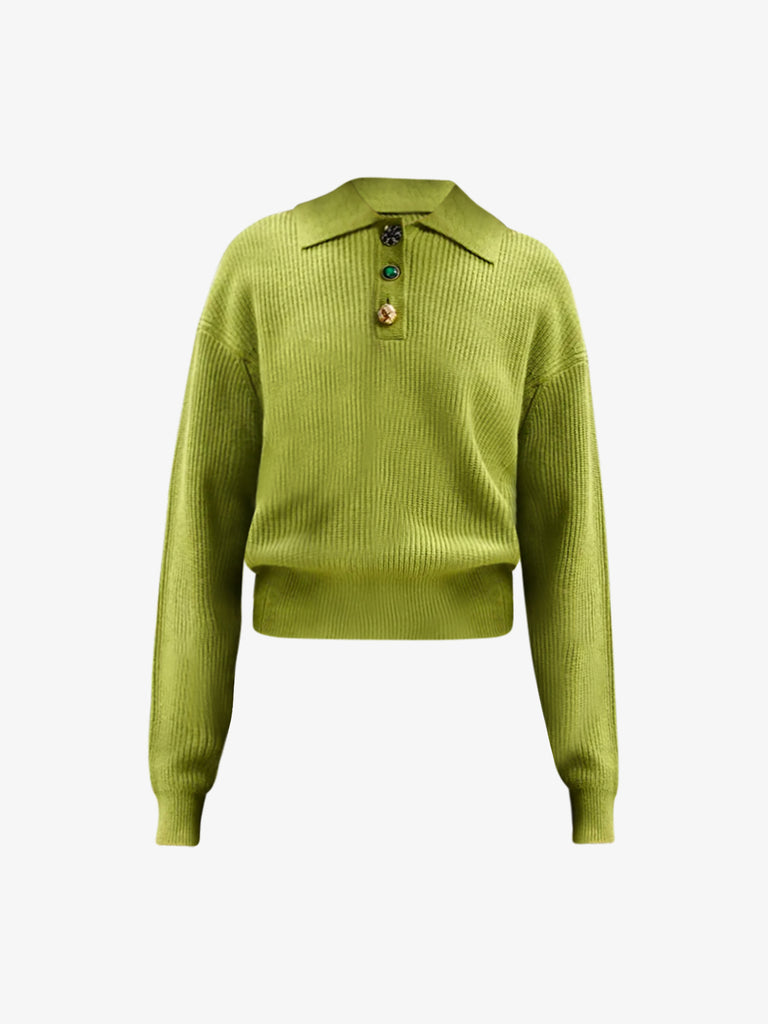 ESSENTIEL ANTWERP polo imetal con bottoni gioiello donna verde lana