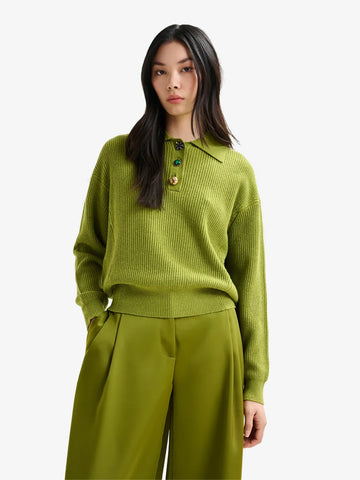 ESSENTIEL ANTWERP polo imetal con bottoni gioiello donna verde lana