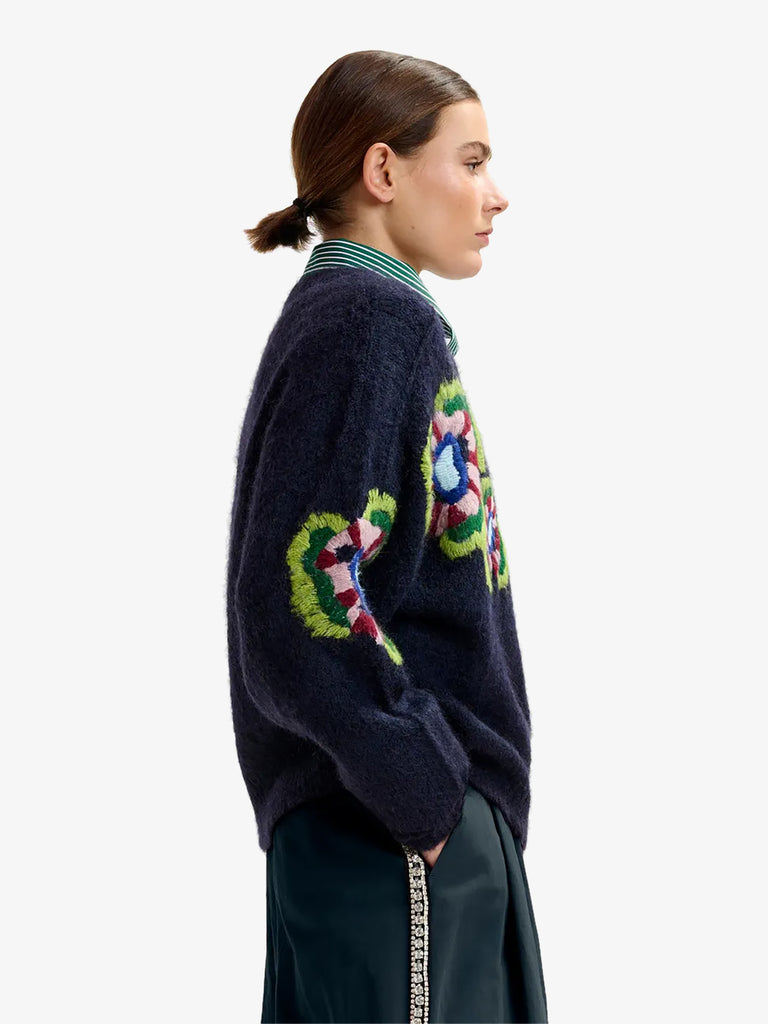 ESSENTIEL ANTWERP maglia a maniche lunghe impossible2 con fiori ricamati donna blu acrilico