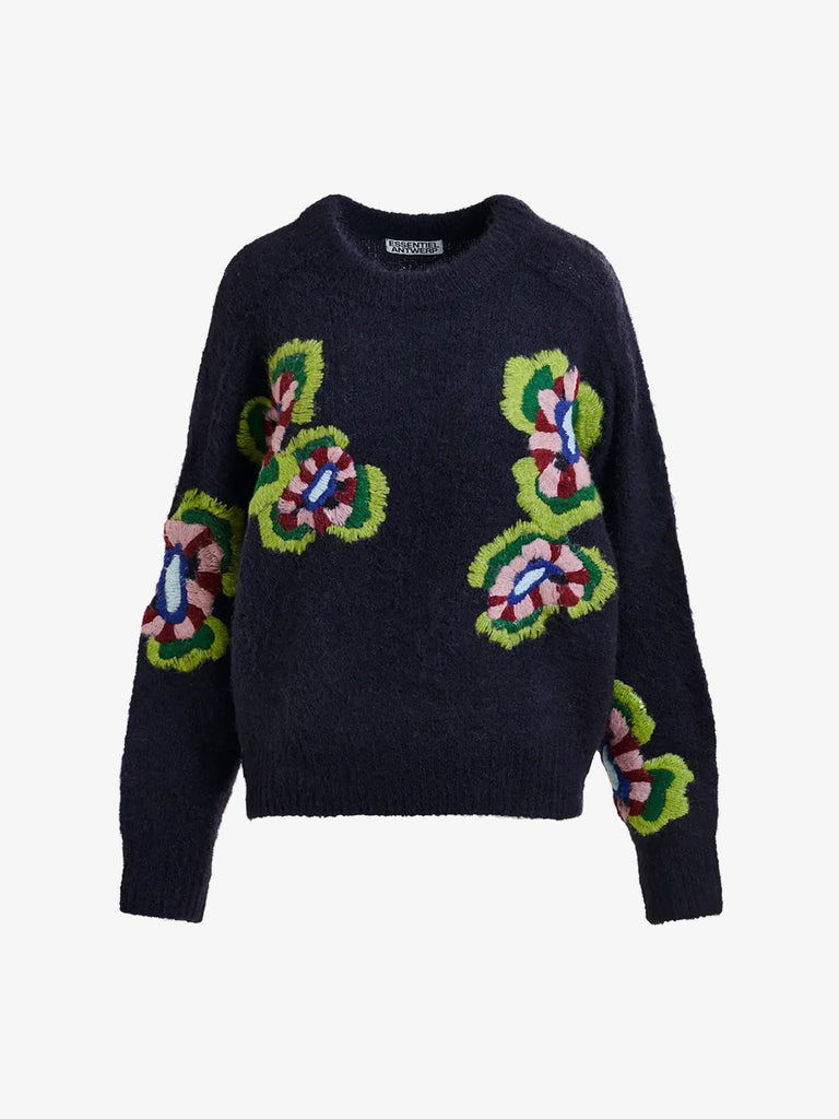 ESSENTIEL ANTWERP maglia a maniche lunghe impossible2 con fiori ricamati donna blu acrilico