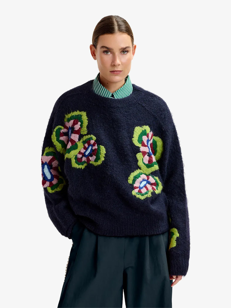 ESSENTIEL ANTWERP maglia a maniche lunghe impossible2 con fiori ricamati donna blu acrilico
