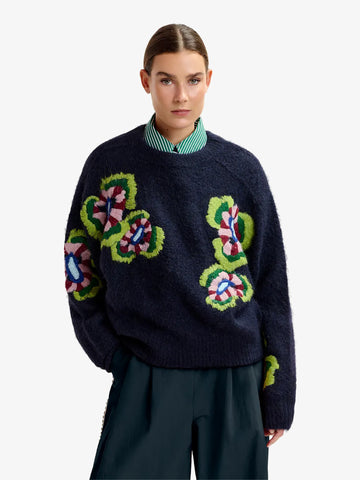 ESSENTIEL ANTWERP maglia a maniche lunghe impossible2 con fiori ricamati donna blu acrilico