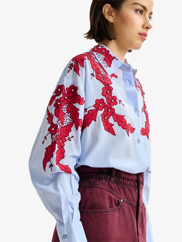 ESSENTIEL ANTWERP camicia inglewood ricamata con applicazioni donna azzurro
