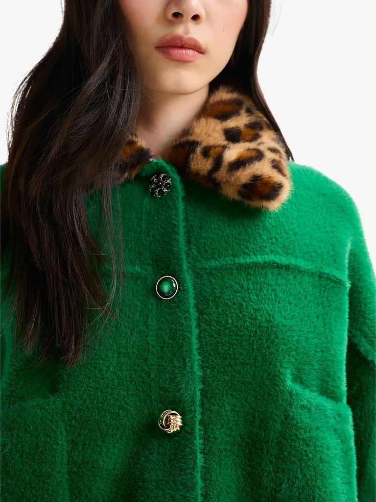 ESSENTIEL ANTWERP cardigan intention con collo in pelliccia ecologica donna verde