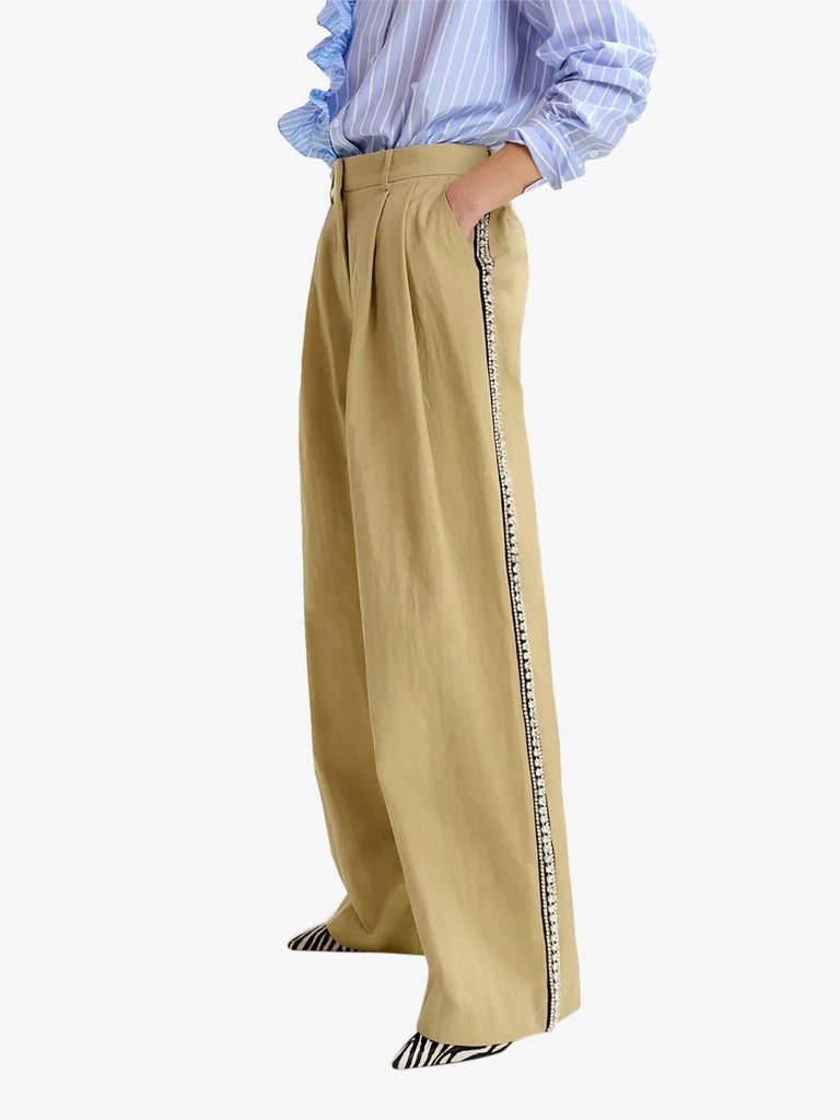 ESSENTIEL ANTWERP pantalone iso a gamba larga plissettati donna beige