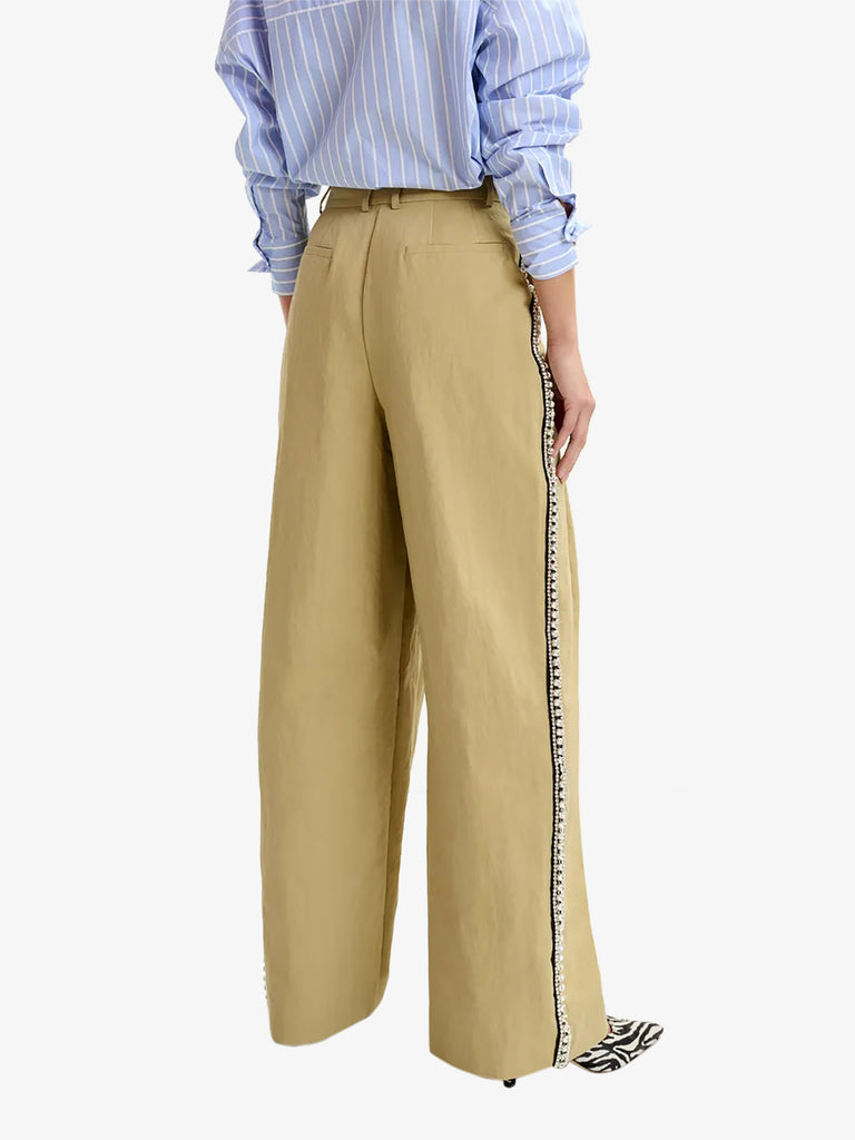 ESSENTIEL ANTWERP pantalone iso a gamba larga plissettati donna beige