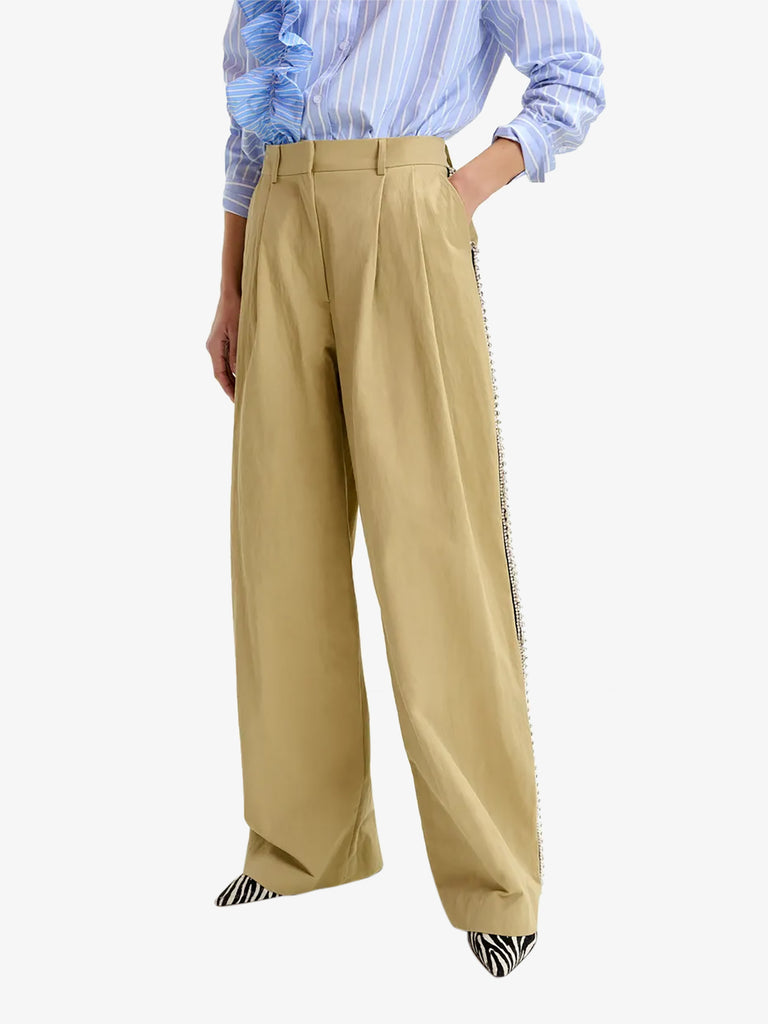 ESSENTIEL ANTWERP pantalone iso a gamba larga plissettati donna beige
