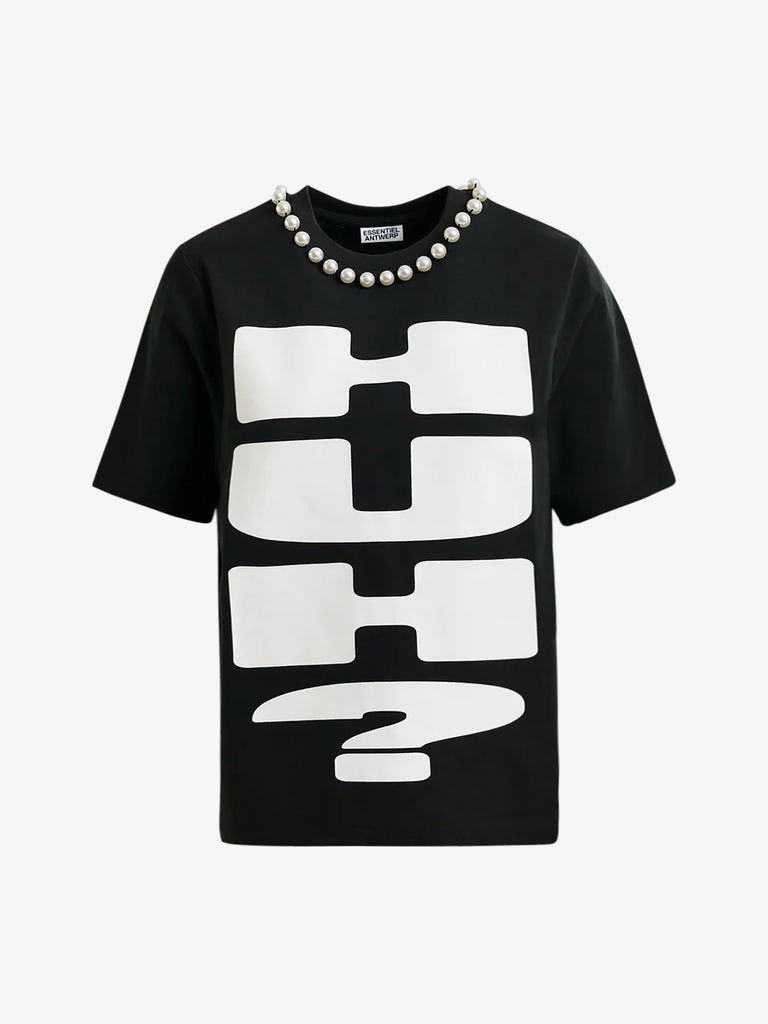 ESSENTIEL ANTWERP t-shirt isos con stampa "huh?" donna nero cotone