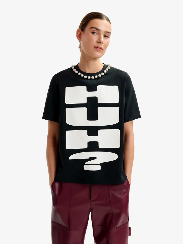 ESSENTIEL ANTWERP t-shirt isos con stampa "huh?" donna nero cotone