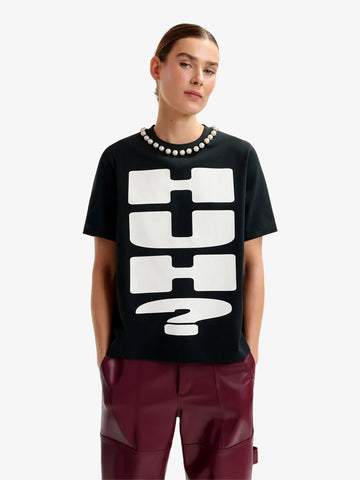 ESSENTIEL ANTWERP t-shirt isos con stampa "huh?" donna nero cotone