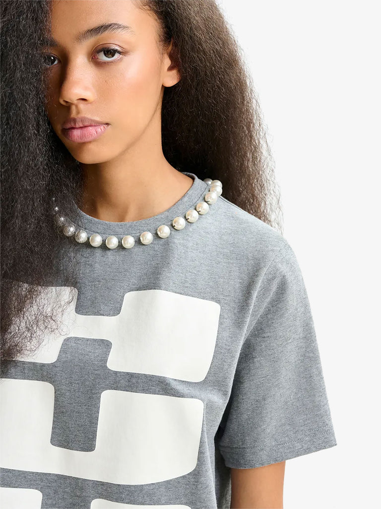 ESSENTIEL ANTWERP t-shirt isos con stampa "huh?" donna grigio cotone