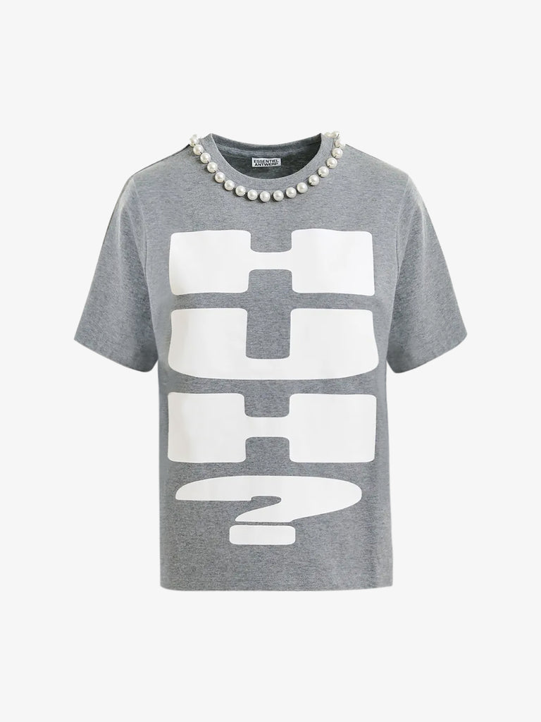 ESSENTIEL ANTWERP t-shirt isos con stampa "huh?" donna grigio cotone