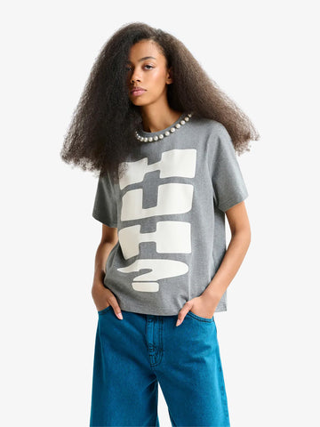ESSENTIEL ANTWERP t-shirt isos con stampa "huh?" donna grigio cotone