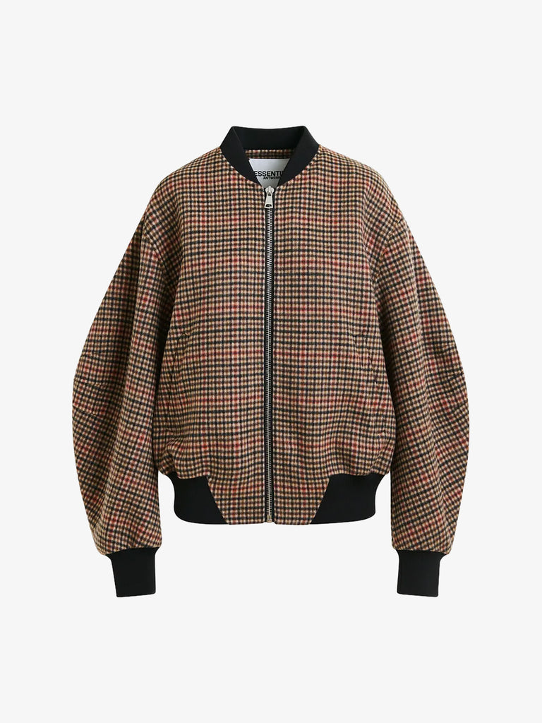 ESSENTIEL ANTWERP giubbotto iti con fantasia a quadri donna marrone