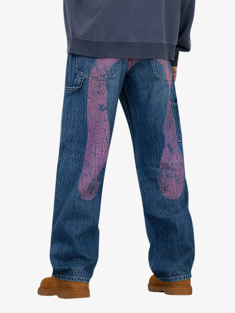 EVISU jeans con stampa daicock lavati uomo blu cotone