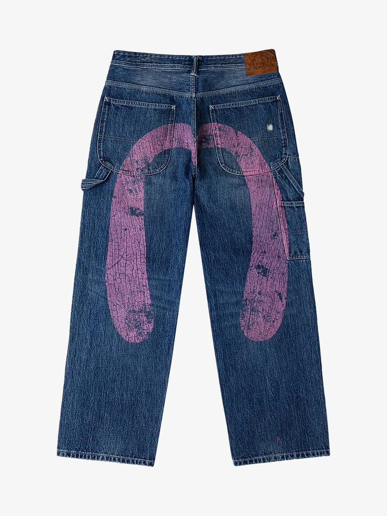 EVISU jeans con stampa daicock lavati uomo blu cotone