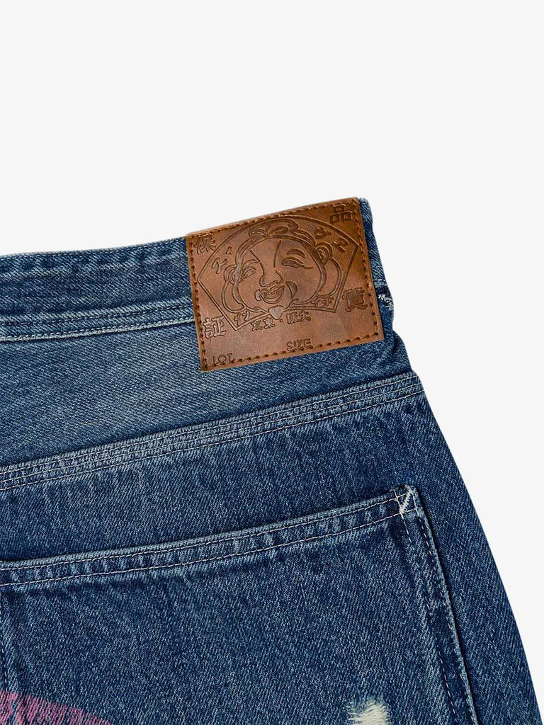 EVISU jeans con stampa daicock lavati uomo blu cotone