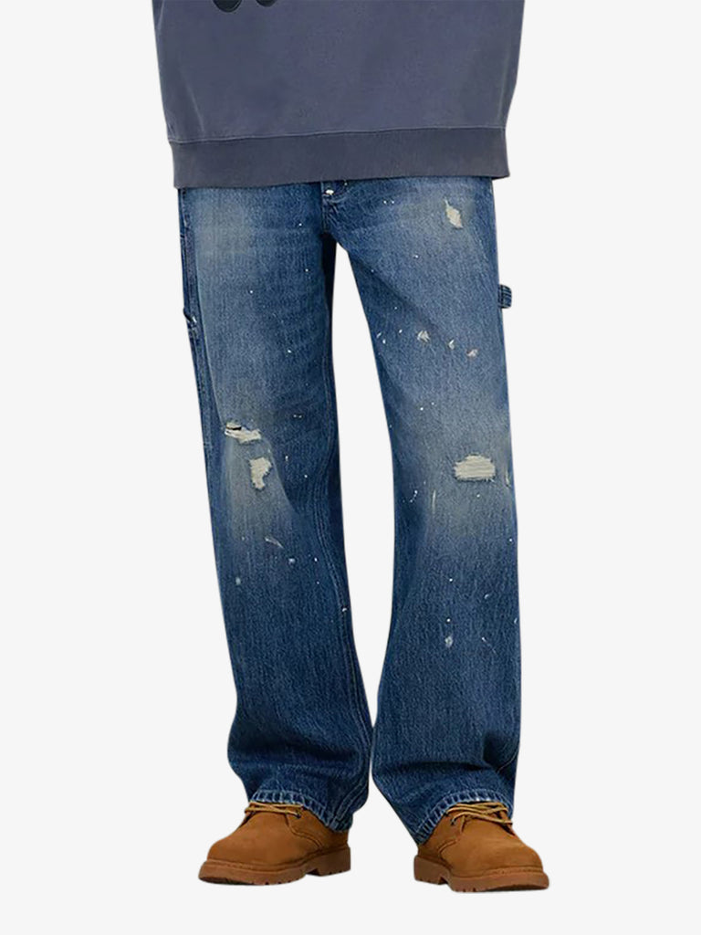 EVISU jeans con stampa daicock lavati uomo blu cotone