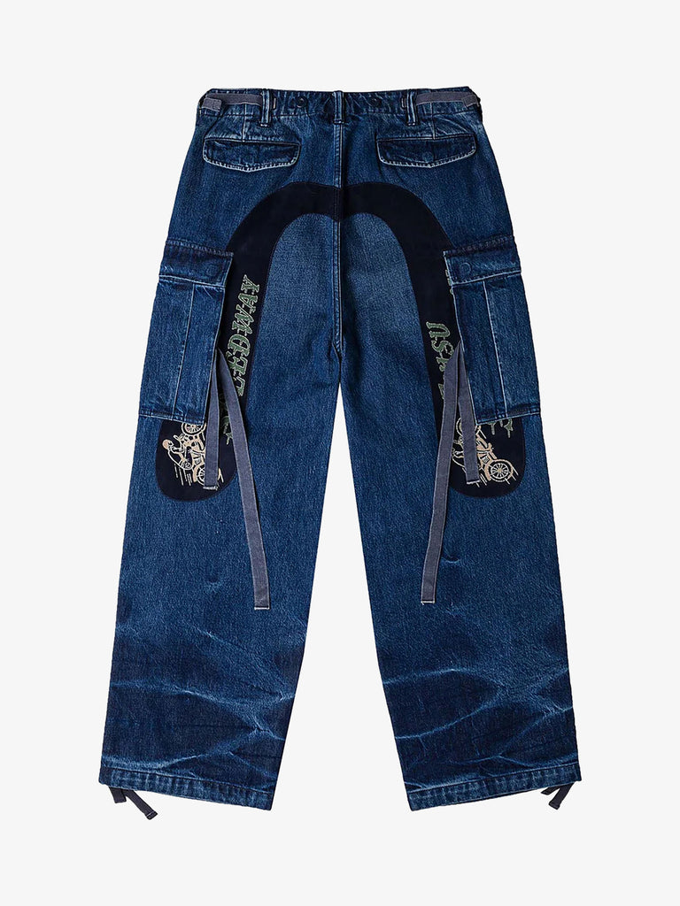 EVISU jeans cargo a gamba larga con ricamo daicock uomo blu