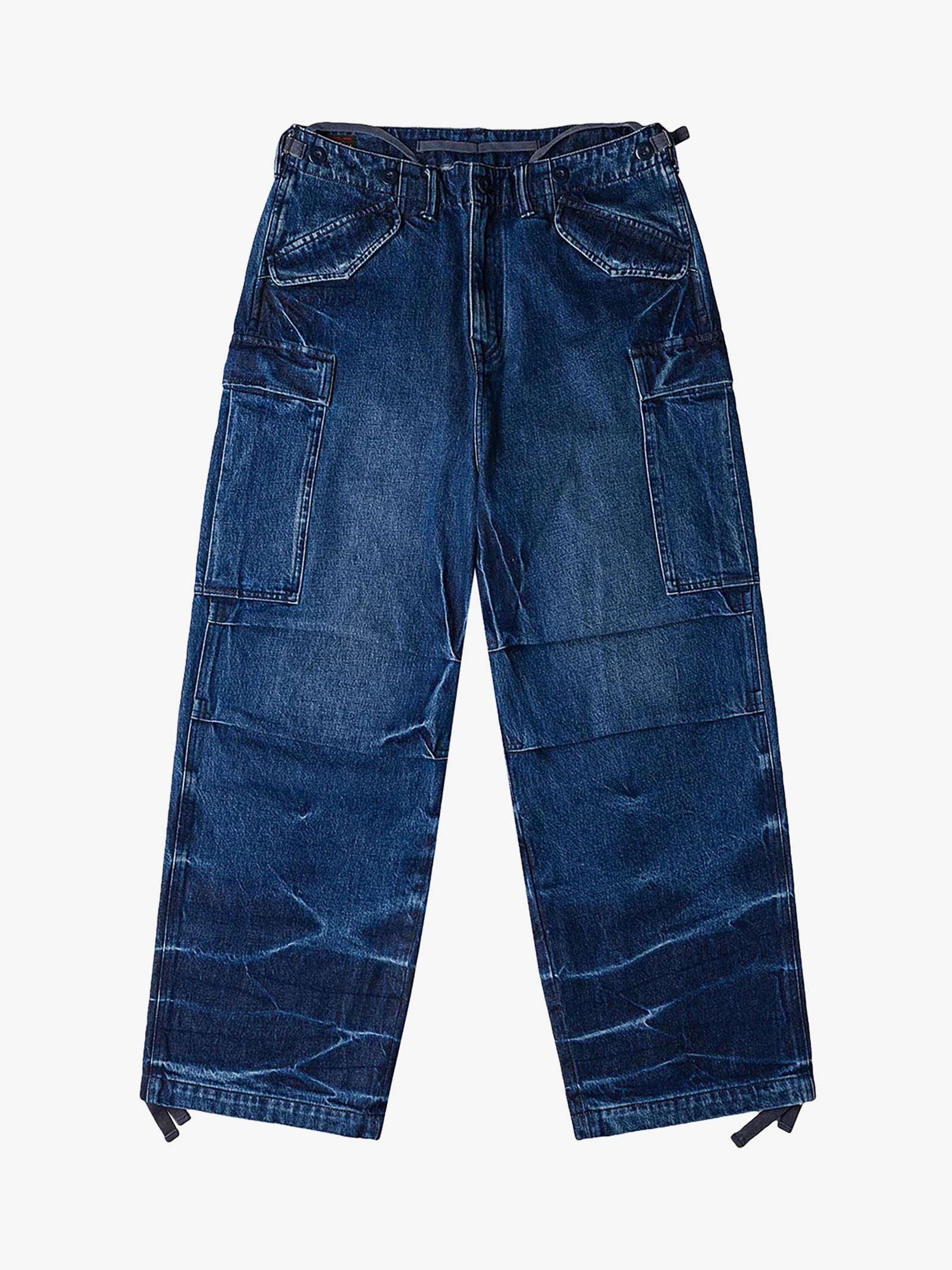 EVISU daicock men's blue wide leg cargo jeans with embroidery