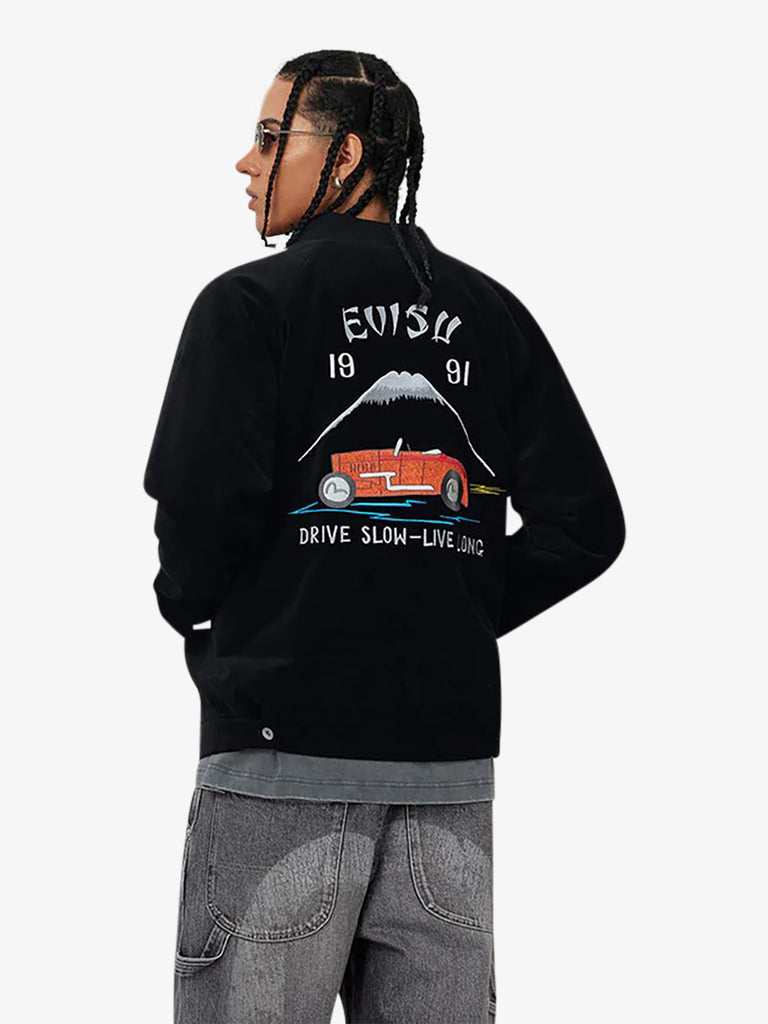 EVISU giubbotto souvenir imbottita in velluto vintage uomo nero
