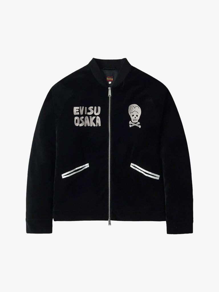 EVISU giubbotto souvenir imbottita in velluto vintage uomo nero