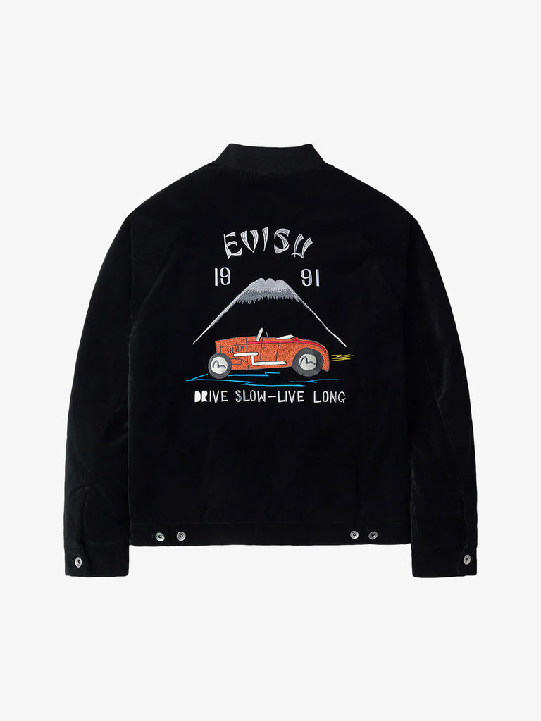 EVISU giubbotto souvenir imbottita in velluto vintage uomo nero