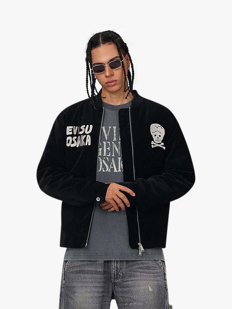 EVISU giubbotto souvenir imbottita in velluto vintage uomo nero