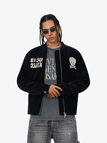 EVISU giubbotto souvenir imbottita in velluto vintage uomo nero