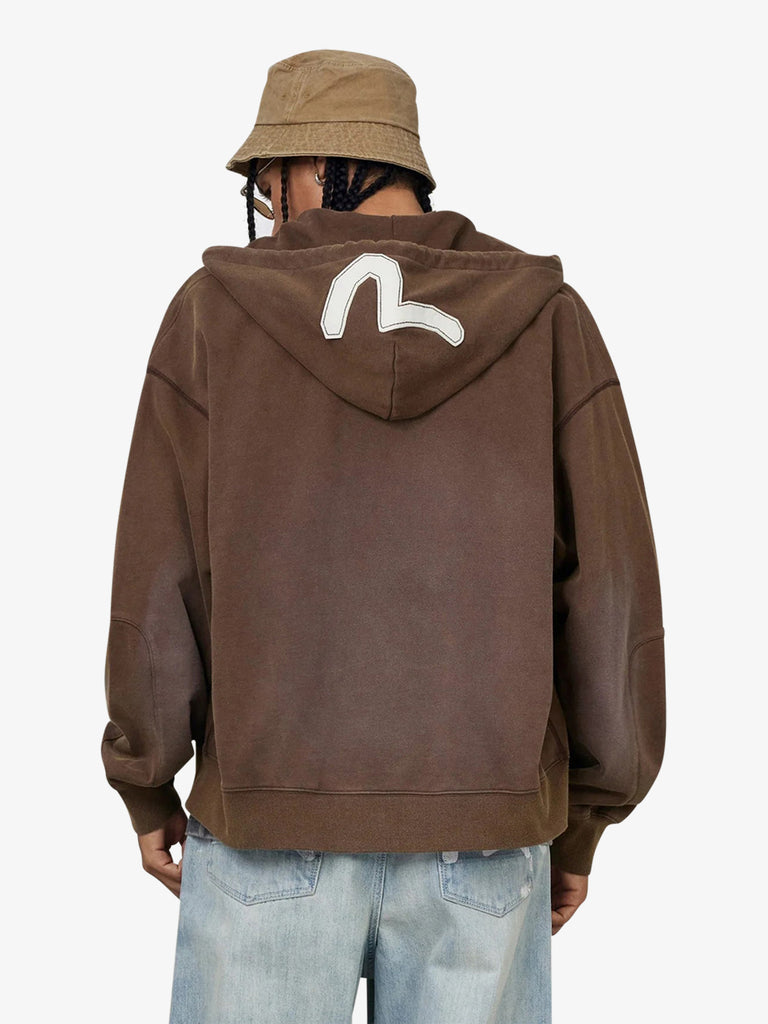 EVISU felpa con cappuccio ev e seagull patches uomo marrone