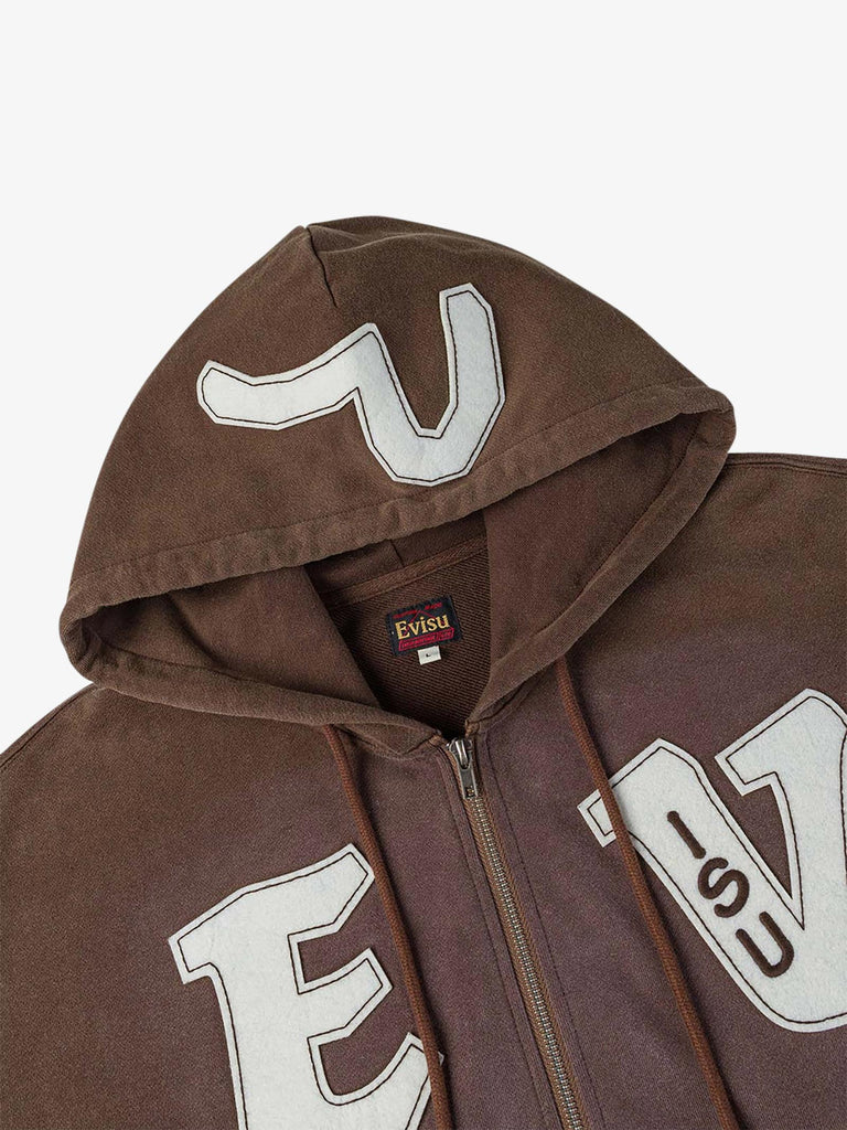 EVISU felpa con cappuccio ev e seagull patches uomo marrone