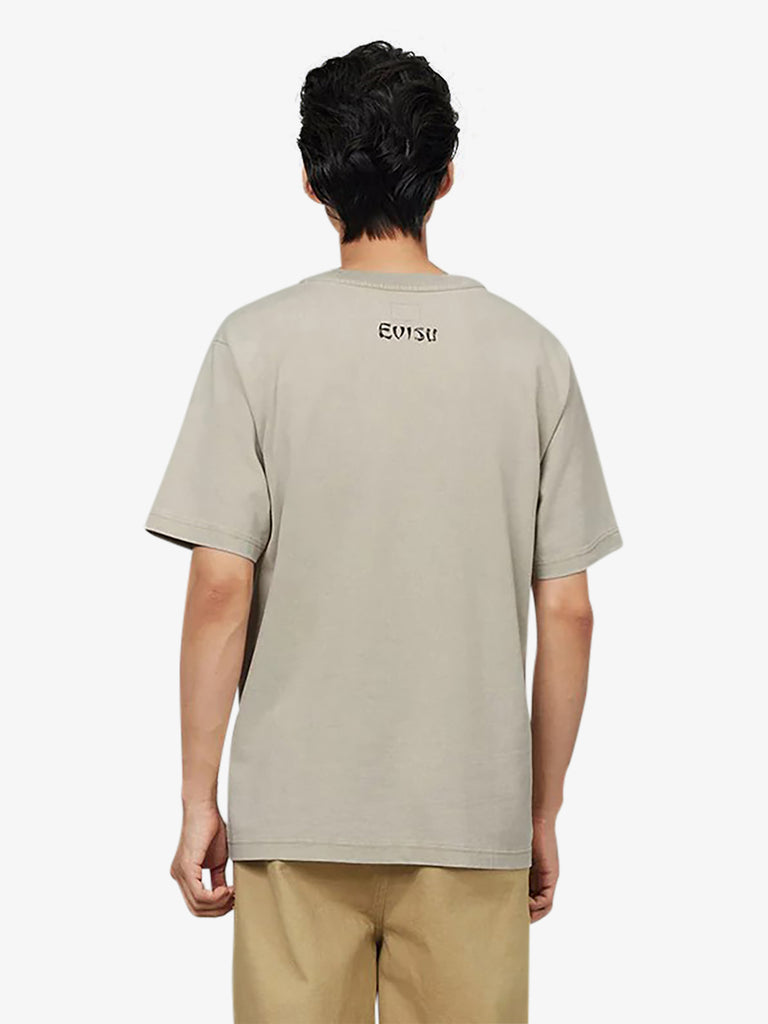 EVISU t-shirt con stampa gabbiano disegnata a mano uomo beige cotone