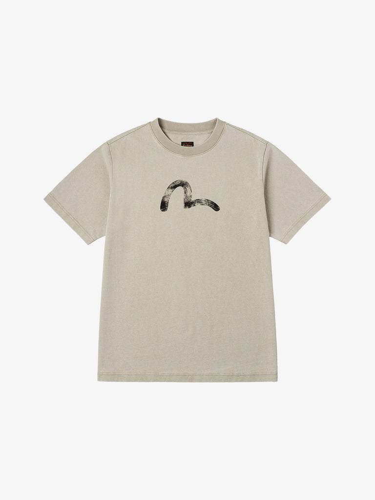 EVISU t-shirt con stampa gabbiano disegnata a mano uomo beige cotone