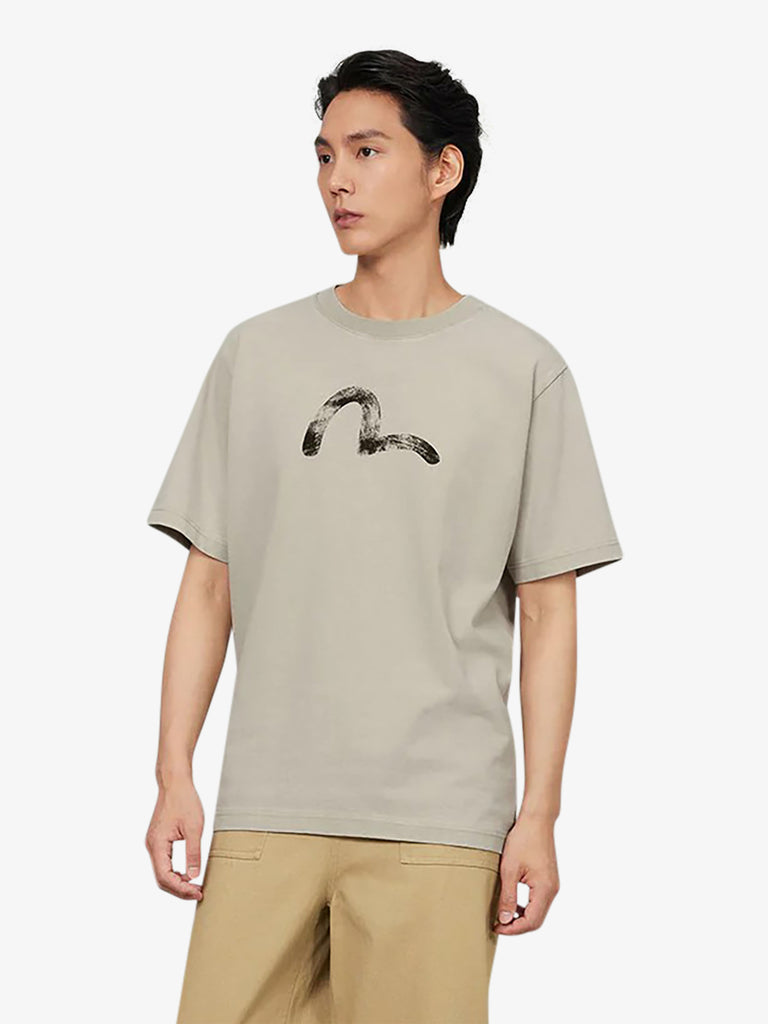 EVISU t-shirt con stampa gabbiano disegnata a mano uomo beige cotone