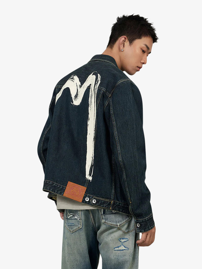 EVISU giubbotto di jeans con stampa daicock uomo blu