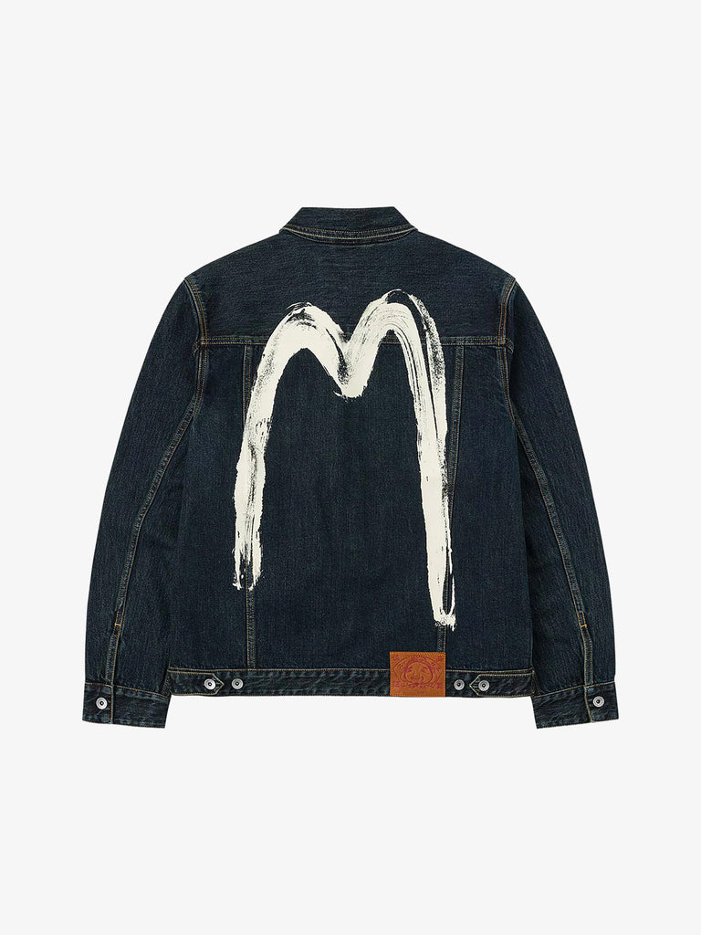 EVISU giubbotto di jeans con stampa daicock uomo blu