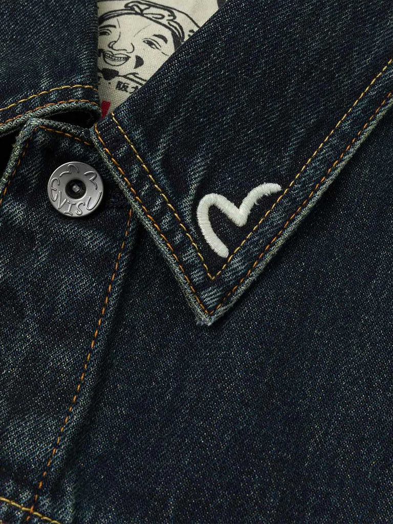 EVISU giubbotto di jeans con stampa daicock uomo blu