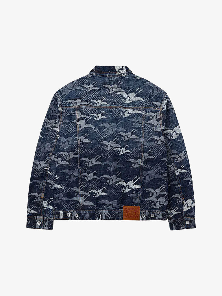 EVISU giubbotto di jeans allover seagull cranes jacquard uomo blu