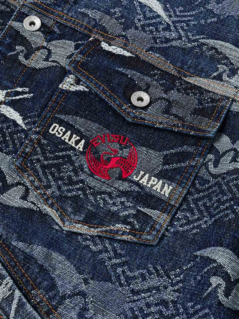 EVISU giubbotto di jeans allover seagull cranes jacquard uomo blu